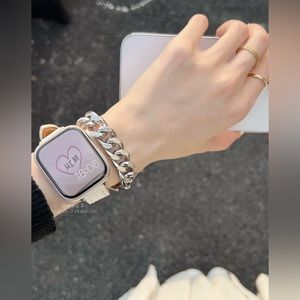 Genuine Leather Strap For Apple Watch 7/8/9/SE 41mm Metal Chain Link